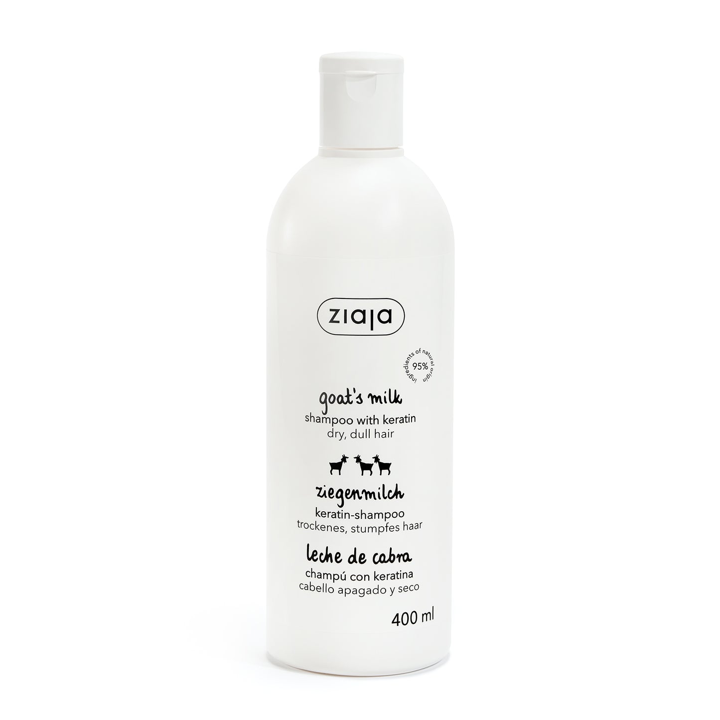 Ziaja Ziegenmilch Shampoo mit Keratin 400 ml – regenerierendes Shampoo für trockenes und strapaziertes Haar
