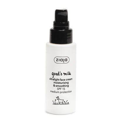 Ziaja Ziegenmilch Ultralight Gesichtscreme SPF 15 50 ml – leichte Feuchtigkeitspflege mit Schutz für trockene Haut