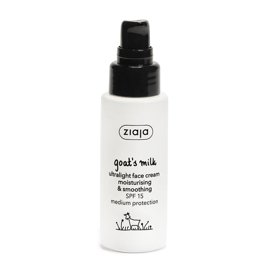 Ziaja Ziegenmilch Ultralight Gesichtscreme SPF 15 50 ml – leichte Feuchtigkeitspflege mit Schutz für trockene Haut
